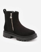  Ghete Negre din Imitație de Piele Întoarsă cu Talpă Plată cu Fermoar Floralvy