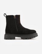  Ghete Negre din Imitație de Piele Întoarsă cu Talpă Plată cu Fermoar Floralvy