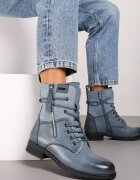  Ghete Worker Albastre din Materiale Combinate cu Fermoar Decorativ Debiora