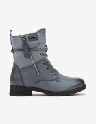 Ghete Worker Albastre din Materiale Combinate cu Fermoar Decorativ Debiora