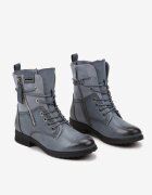  Ghete Worker Albastre din Materiale Combinate cu Fermoar Decorativ Debiora