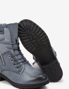 Ghete Worker Albastre din Materiale Combinate cu Fermoar Decorativ Debiora