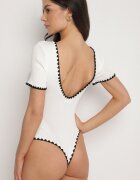 giorgia Body Alb cu Viscoză Decorat cu Bordură și cu Decupaj la Spate Redissia