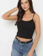 giorgia Top Negru Reiat din Vâscoză cu Bretele Decorat cu o Fundă Iffomare
