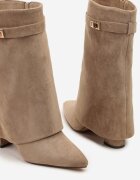 givana Botine Bej-închis din imitație de piele întoarsă cu toc bloc cu manșetă întoarsă Eleave