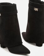 givana Botine Negre din imitație piele intoarsă cu toc bloc cu carâmb răsfrânt Eleave