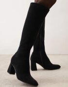 givana Cizme de tranziție pe toc gros din imitație de piele întoarsă în stil minimalist Payleia Negre