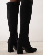 givana Cizme de tranziție pe toc gros din imitație de piele întoarsă în stil minimalist Payleia Negre