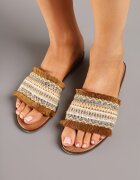givana Papuci Maro-Bej în stil Boho cu Franjuri și Zirconii Banissa