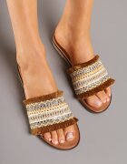 givana Papuci Maro-Bej în stil Boho cu Franjuri și Zirconii Banissa