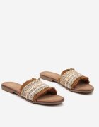 givana Papuci Maro-Bej în stil Boho cu Franjuri și Zirconii Banissa