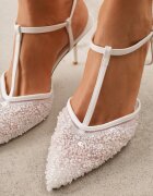givana Sandale Albe din Plasă cu Toc Stiletto cu Vârful Decorat cu Mărgele Riovela