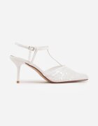 givana Sandale Albe din Plasă cu Toc Stiletto cu Vârful Decorat cu Mărgele Riovela