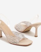givana Sandale Bej Transparente cu toc Stiletto decorate cu zirconii Atenaia