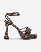 givana Sandale leopard cu toc tip clepsidră împodobite cu zirconii Atenisia