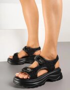 givana Sandale Negre în Stil Sportiv pe Talpă Embosată cu Scai Nimirosa
