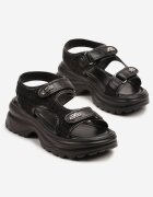 givana Sandale Negre în Stil Sportiv pe Talpă Embosată cu Scai Nimirosa