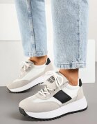 givana Sneakers Bej cu Negru pe Talpă Groasă cu Curea Decorativă Alutra
