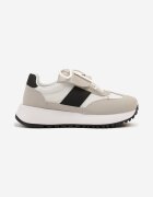 givana Sneakers Bej cu Negru pe Talpă Groasă cu Curea Decorativă Alutra