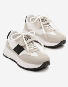 givana Sneakers Bej cu Negru pe Talpă Groasă cu Curea Decorativă Alutra