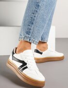 givana Sneakersi Alb-Negri în Stilul Tenisilor Cult cu Cusături Decorative Alanithra