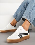 givana Sneakersi Alb-Negri în Stilul Tenisilor Cult cu Cusături Decorative Alanithra