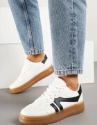 givana Sneakersi Alb-Negri în Stilul Tenisilor Cult cu Cusături Decorative Alanithra