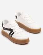 givana Sneakersi Alb-Negri în Stilul Tenisilor Cult cu Cusături Decorative Alanithra