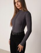 glo-story Asortat cu guler înalt din tricot ribat cu cusături decorative Moonia Gri închis
