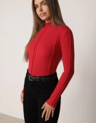 glo-story Asortat Cu guler înalt din tricot ribat cu cusături decorative Moonia Roșu