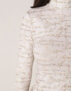 glo-story Bluză Albă din Bumbac Stil Longsleeve cu Guler semi-înalt cu Imprimeu Literar Azelenia