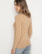 glo-story Bluză Bej Din Bumbac Cu Guler Semi-înalt Tip Longsleeve Cu Model Geometric Tilianna