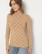 glo-story Bluză Bej Din Bumbac Cu Guler Semi-înalt Tip Longsleeve Cu Model Geometric Tilianna