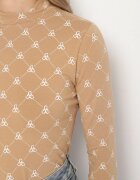 glo-story Bluză Bej Din Bumbac Cu Guler Semi-înalt Tip Longsleeve Cu Model Geometric Tilianna