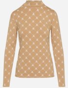 glo-story Bluză Bej Din Bumbac Cu Guler Semi-înalt Tip Longsleeve Cu Model Geometric Tilianna