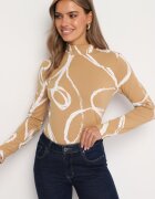 glo-story Bluză Bej Din Bumbac cu Motiv Abstract Velirina