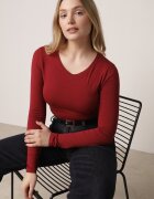 glo-story Bluză Bordeaux din bumbac cu mânecă lungă Miathania