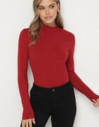 glo-story Bluză Bordo din bumbac cu mânecă lungă cu guler semi-înalt Riabeth
