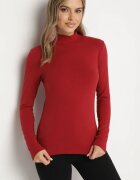 glo-story Bluză Bordo din bumbac cu mânecă lungă cu guler semi-înalt Riabeth