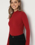glo-story Bluză Bordo din bumbac cu mânecă lungă cu guler semi-înalt Riabeth
