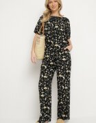 glo-story Bluză Neagră din Mătase Artificială cu Imprimeu Floral Lisanithea