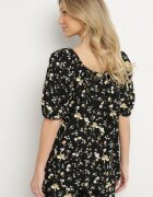 glo-story Bluză Neagră din Mătase Artificială cu Imprimeu Floral Lisanithea