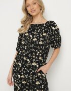 glo-story Bluză Neagră din Mătase Artificială cu Imprimeu Floral Lisanithea