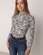 glo-story Bluză tip maletă din bumbac cu mânecă lungă cu imprimeu zebră negru-alb Velmire