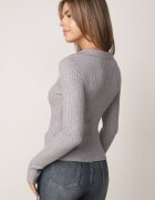 glo-story Bluză tricotată cu nasturi cardigan cu decolteu în V și guler Lotile Gri