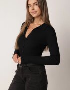 glo-story Bluză tricotată cu nasturi cardigan cu decolteu în V și guler Lotile Neagră