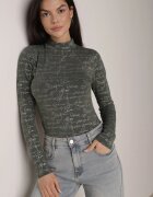 glo-story Bluză Verde din bumbac stil Longsleeve cu maletă cu imprimeu cu litere Azarenia
