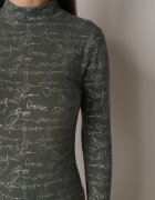 glo-story Bluză Verde din bumbac stil Longsleeve cu maletă cu imprimeu cu litere Azarenia