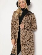 glo-story Cardigan Bej-Negru Fără Închidere cu Imprimeu Leopard cu Buzunare Riashelle