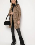 glo-story Cardigan Bej-Negru Fără Închidere cu Imprimeu Leopard cu Buzunare Riashelle